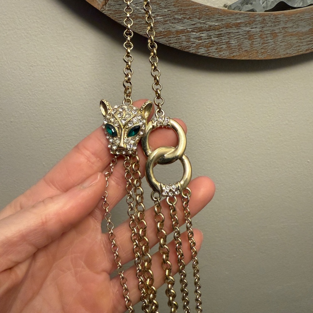🐆 Gold and emerald costume statement necklace